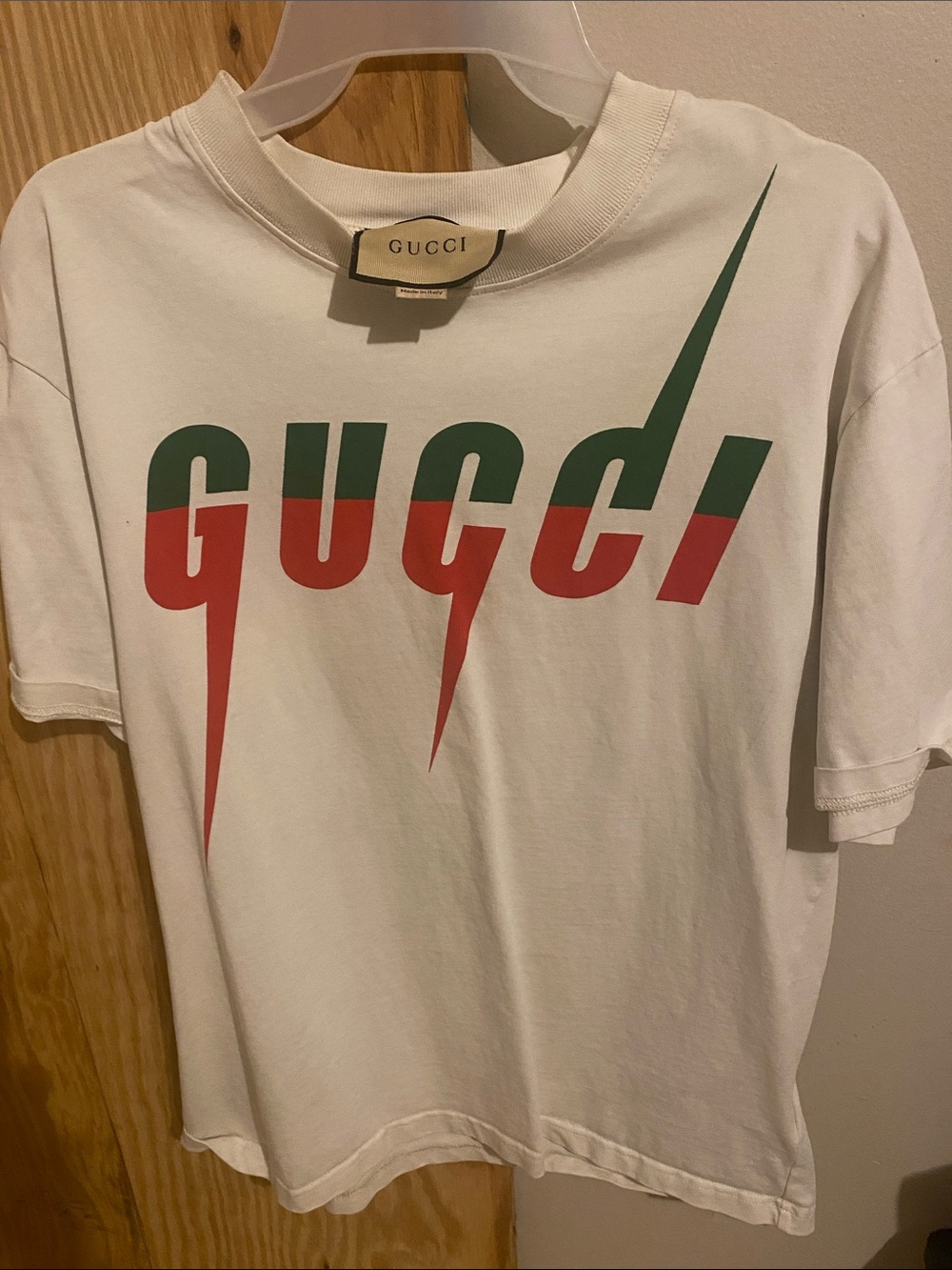 Gucci White Short Sleeve Tee with Red & Green graphics